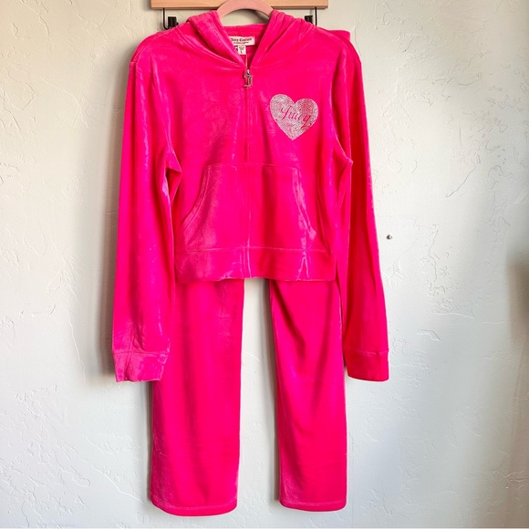 NWT‎ Juicy Couture Luxe Women Pink Velour Rhinestone Heart Track Set Size Large - Picture 3 of 15